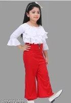 White Cotton Three-Quarter Sleeve Round Neck Top & Cotton Pant Set Clothing Set for Girls 