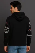Fleece Printed Hoodie for Men, Black 