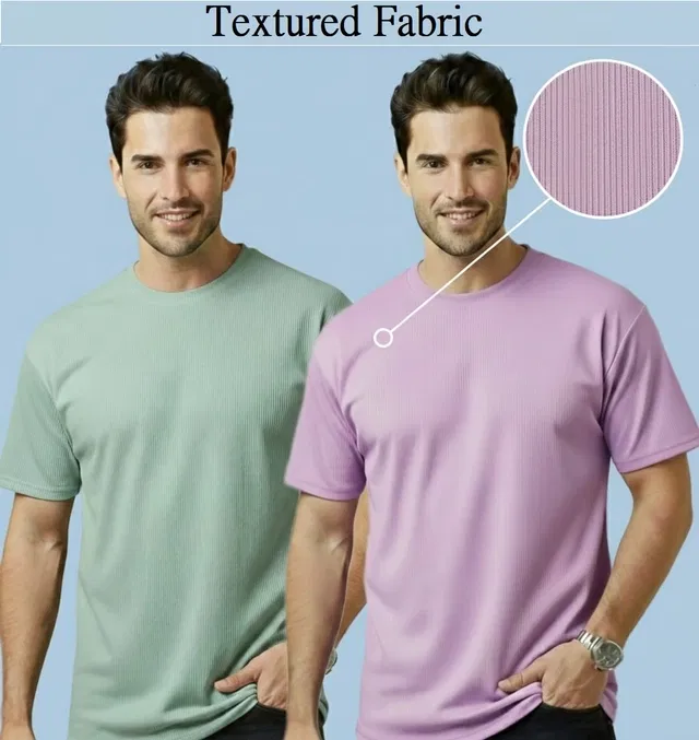 Polyester Round Neck T-shirt for Men, Multicolour, Pack of 2 (XL)