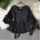 Cotton Blend Top for Women, Black 