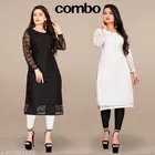 Net Kurti for Women, Black & White, Pack of 2 