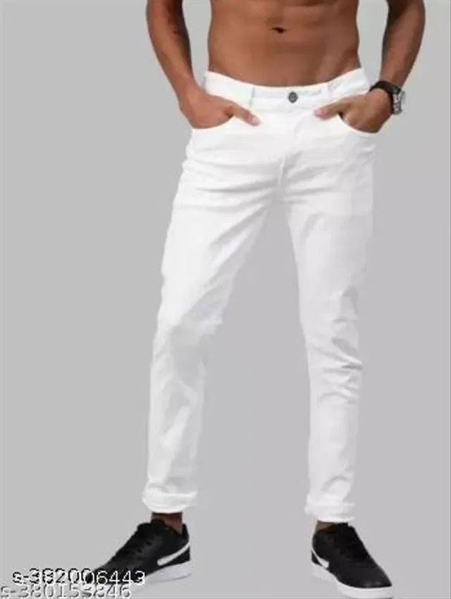 Denim Slim Fit Jeans for Men (White, 36)