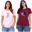 Cotton Blend T-shirt for Women, Maroon & Pink, Pack of 2 