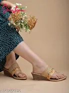 [74] Gold Embellished Wedge Sandals for Women 