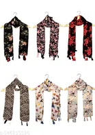 Printed Scarves for Women, Black, Pack of 6