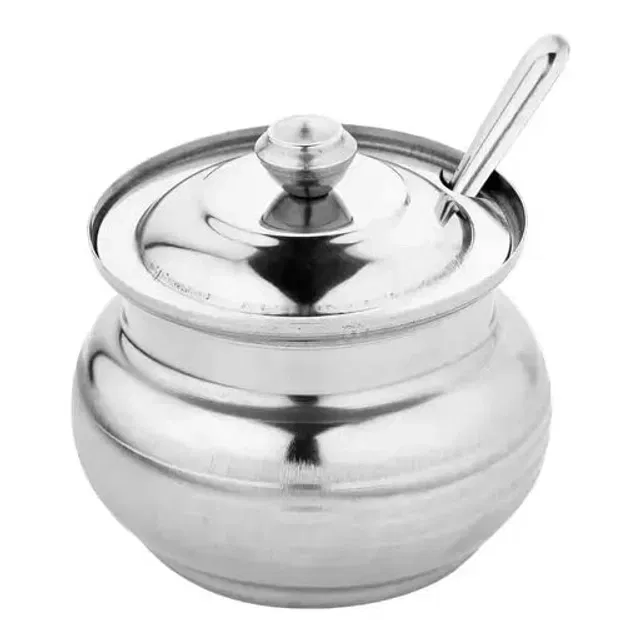 Stainless Steel Ghee Pot with Lid & Serving Spoon, 200 ml, 3 Pcs Set