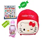 Combo of Fabric School Bag, Water Bottle with All in One Book for Kids 