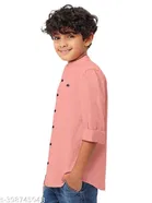 Solid Cotton Blend Mandarin Collar Long Sleeve Shirt for Boys 