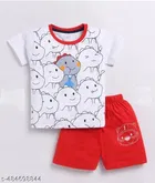 Hosiery Cotton Printed Clothing Set for Kids, White 