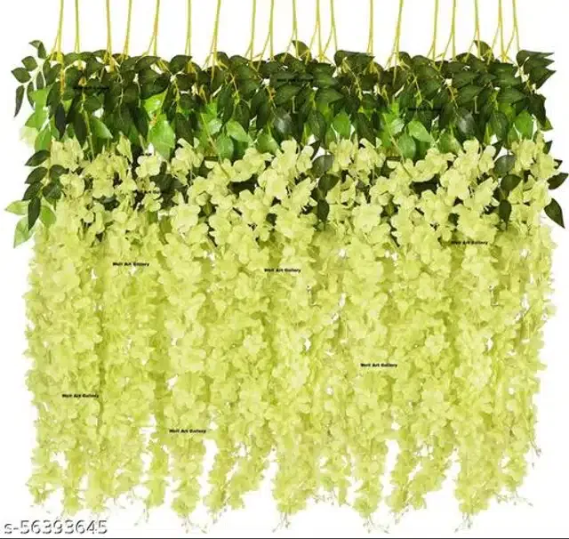 Polyester Artificial Hanging Flower Garlands (Green, Pack of 12)