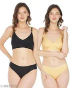 Cotton Blend Solid Lingerie Set for Women 