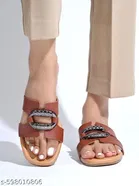 Shoetopia Solid Flat Sandals - Brown 