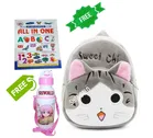Combo of Fabric School Bag, Water Bottle with All in One Book for Kids 