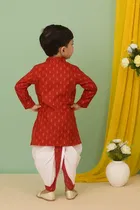 Cotton Blend Printed Kurta & Paints Set for Boys , Maroon 