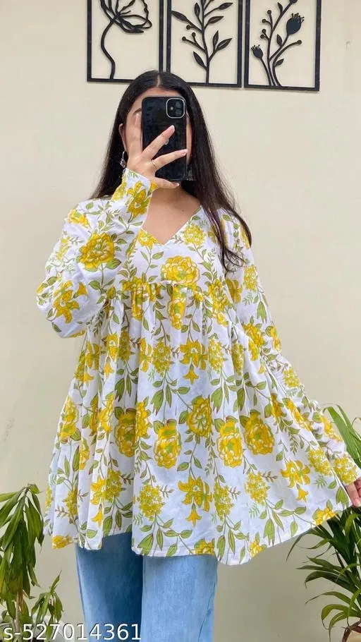Floral Tops & Tunics for Women (White, XL)