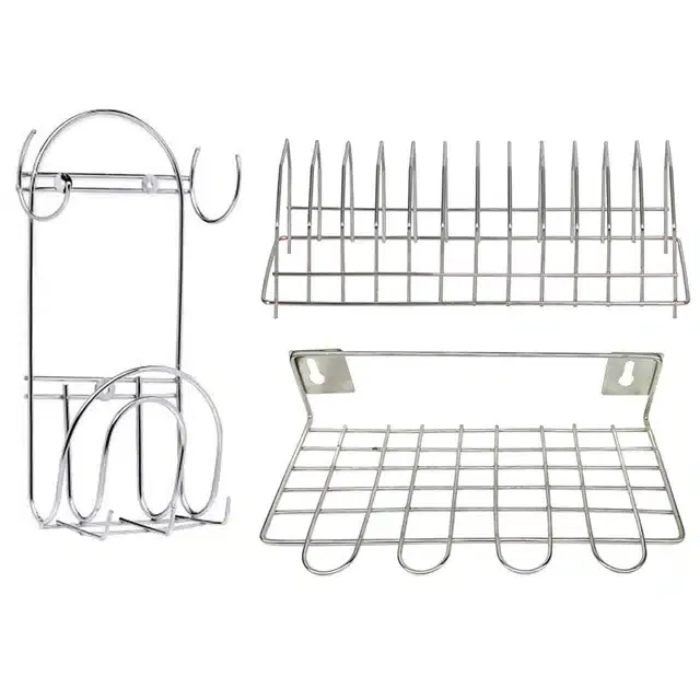 2 Pcs Stainless Steel Dish Rack & Utensil Holder (Set of 3, Silver)