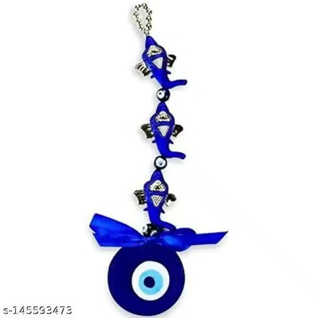 Three God Ganesh Evil Eyes Wall Hanging (Blue)