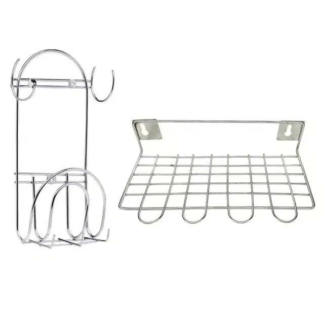 Stainless Steel Chakla Belan Stand & Utensil Holder (Set of 2, Silver)