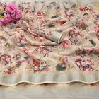Linen Printed Saree for Women, Multicolor 
