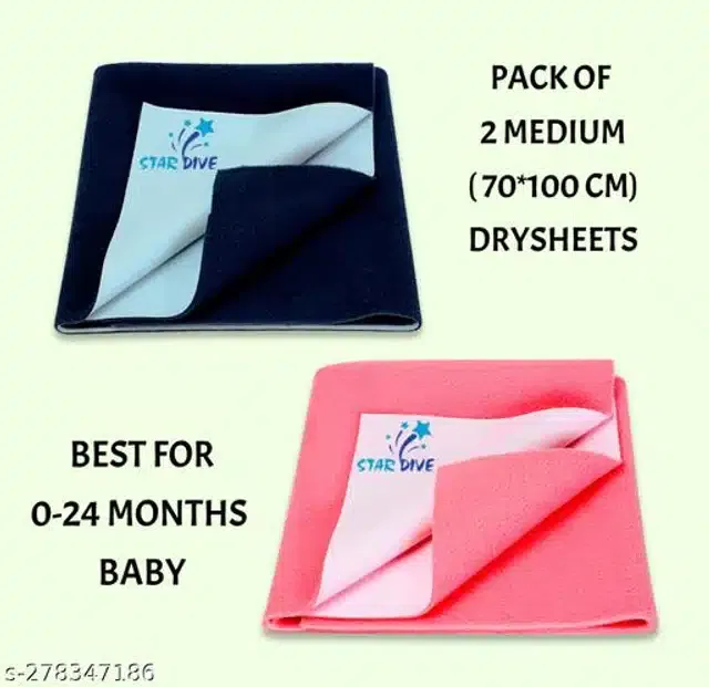 Cotton Mattress Protection Sheet (Navy Blue & Pink, 40x28 inches) (Pack of 2)