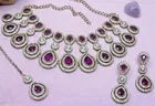 Mehandi Finish Golden Shadow Diamonds Ethnic Classy Necklace Set for Women 