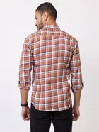 Cotton Blend Checkered Shirt for Men, Orange 