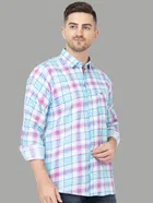 Full Sleeves Checkered Shirt for Men (Blue, M)