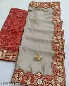 Chiffon Embroidered Saree for Women, Grey 