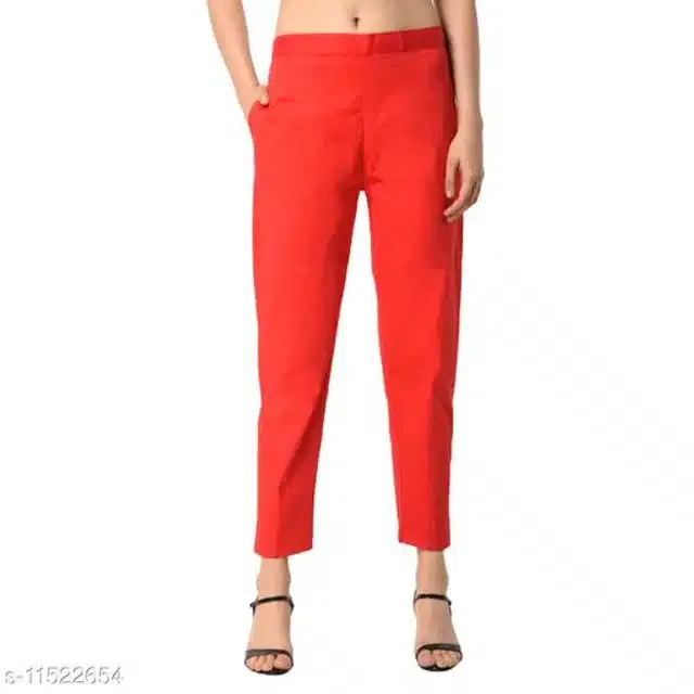 Cotton Blend Trouser for Women (Red, 28)