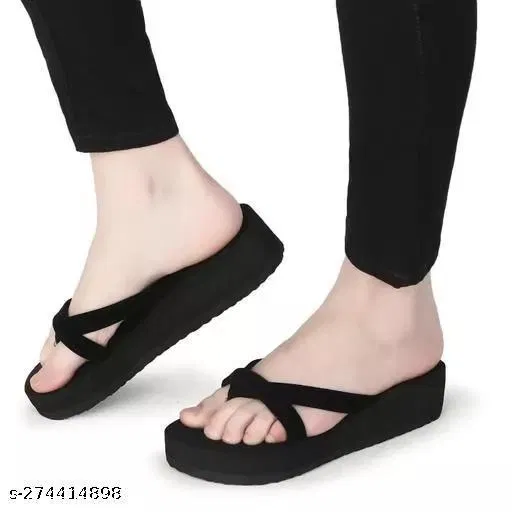 Twosoft Velvet Flip-flops for Women (Black, 4)