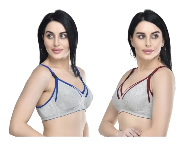 Cotton Blen Solid Non Padded Feeding Bras for Women (Multicolor, 38) (Pack of 2)