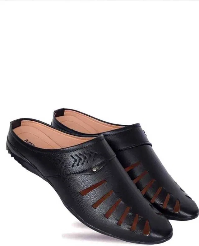 Ethnic Sandals for Men (Black, 10)