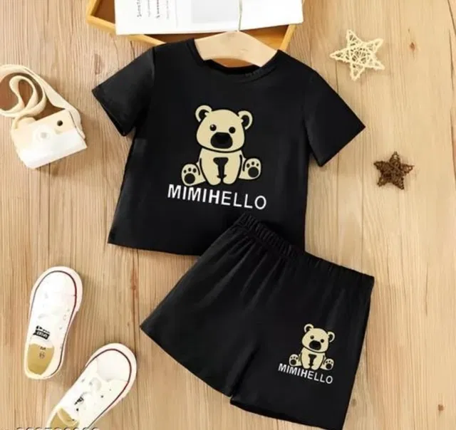 Hosiery Printed Clothing Set for Kids (Black, 9-12 Months)