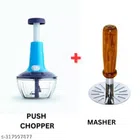 Plastic Manual Vegetables Chopper (650 ml) with Masher (Multicolor, Set of 2)