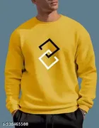 Fleece Printed Sweatshirt for Men, Mustard 