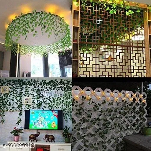 Plastic Artificial Garlands Plant for Home Decor for Women (Green, Set of 12)