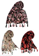 Chiffon Scarves for Women, Multicolor, Pack of 3