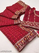Chiffon Embellished Saree For Women, Red