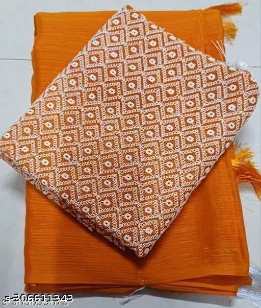 Georgette Saree for Women, Yellow (5.5 M)