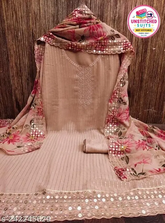 Embroidered Unstitched Suit for Women (Brown, 2.25 m)
