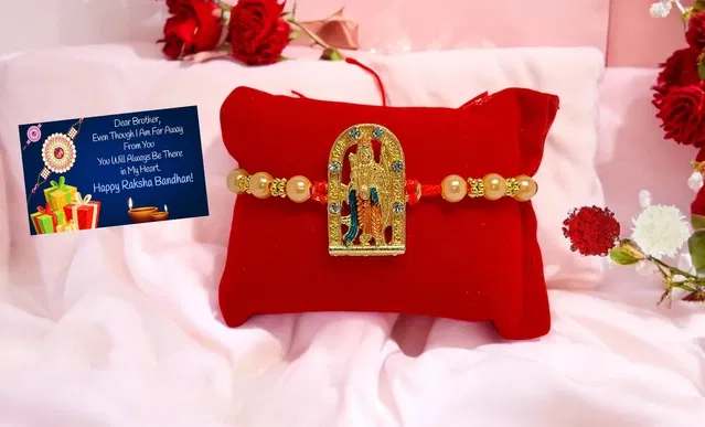 Metal Rakhi with Greeting Card & Roli Chawal (Multicolor, Set of 1)