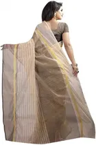 Polycotton Striped Saree for Women 