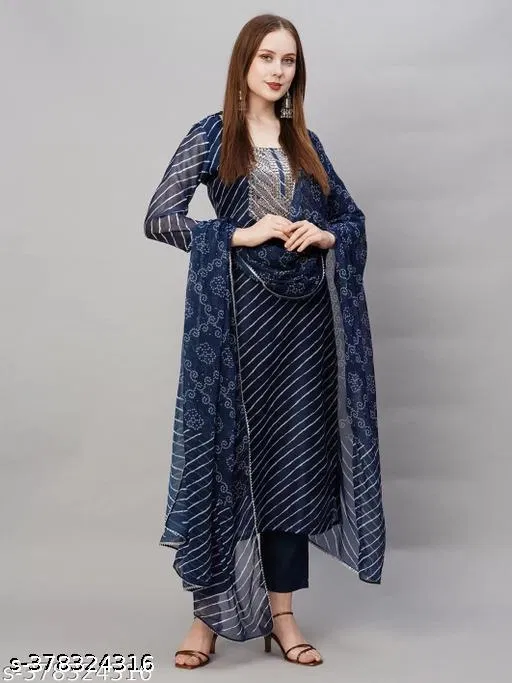 Kurta Set for Women (Navy Blue, M)