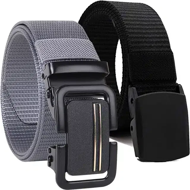 Casual Nylon Belt for Men (Grey & Black, Pack of 2)