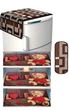 Knit Printed Fridge 3 Pcs Mat with Top & Handle Cover (Multicolor, Set of 1)