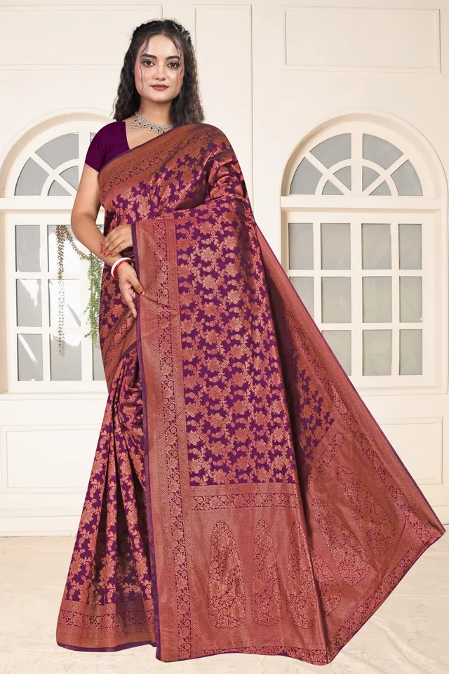 Jacquard Woven Design Saree for Women, Wine (6.3 m)