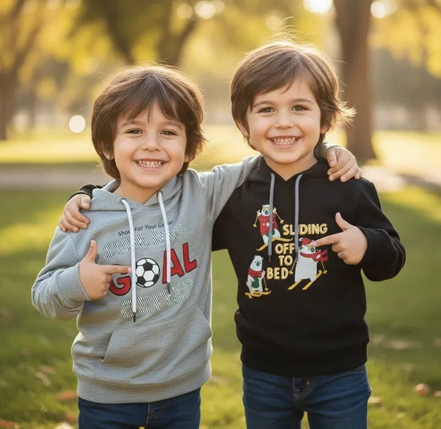 Round Neck Printed Wool Hoodie For Boys, Multicolour (10-11 Years) ,Pack Of 2