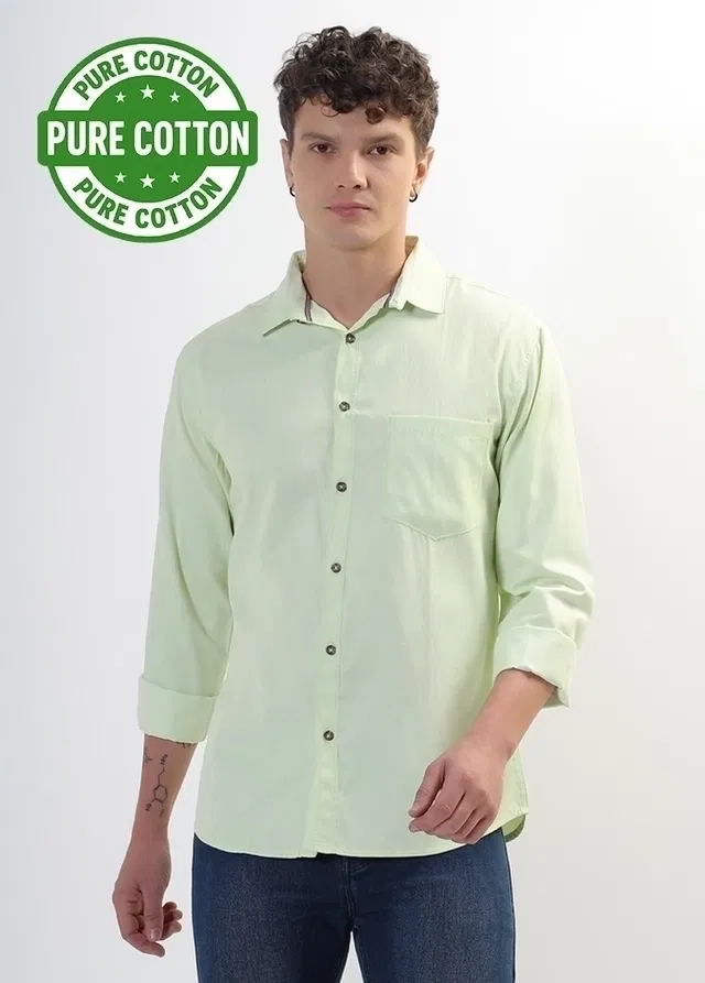 100% Cotton Full Sleeves Solid Shirt for Men (Green, XXL)