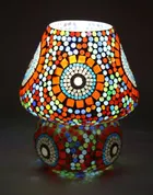 Artisanal Glass & Wood Table Lamp | Decorative Metal & Glass Shade, Stylish Indoor Home Décor 