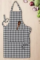 Krishna E Check Aprons  with Pocket Pack Of 2 Blue & Grey